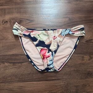 Kona Sol Tropical Navy Yellow Pink Floral Bikini Hipster Bottom